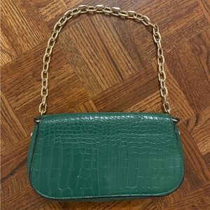 Green Croc-Embossed Chain Shoulder Bag